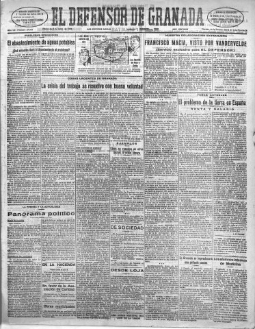 'El Defensor de Granada  : diario político independiente' - Año LII Número 27583 Ed. Mañana - 1931 Julio 08
