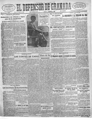 'El Defensor de Granada  : diario político independiente' - Año LII Número 27585 Ed. Mañana - 1931 Julio 09