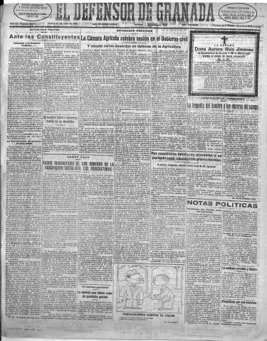 'El Defensor de Granada  : diario político independiente' - Año LII Número 27593 Ed. Mañana - 1931 Julio 14