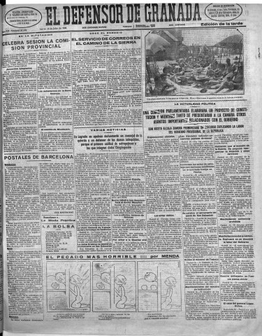 'El Defensor de Granada  : diario político independiente' - Año LII Número 27598 Ed. Tarde - 1931 Julio 16