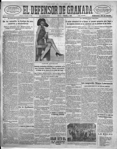 'El Defensor de Granada  : diario político independiente' - Año LII Número 27600 Ed. Tarde - 1931 Julio 17