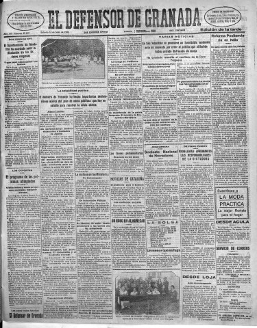 'El Defensor de Granada  : diario político independiente' - Año LII Número 27602 Ed. Tarde - 1931 Julio 18