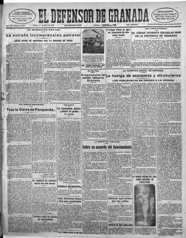 'El Defensor de Granada  : diario político independiente' - Año LII Número 27605 Ed. Mañana - 1931 Julio 21