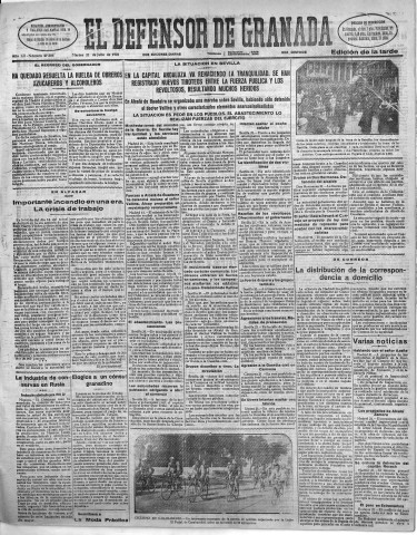 'El Defensor de Granada  : diario político independiente' - Año LII Número 27606 Ed. Tarde - 1931 Julio 21