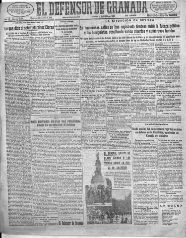 'El Defensor de Granada  : diario político independiente' - Año LII Número 27608 Ed. Tarde - 1931 Julio 22