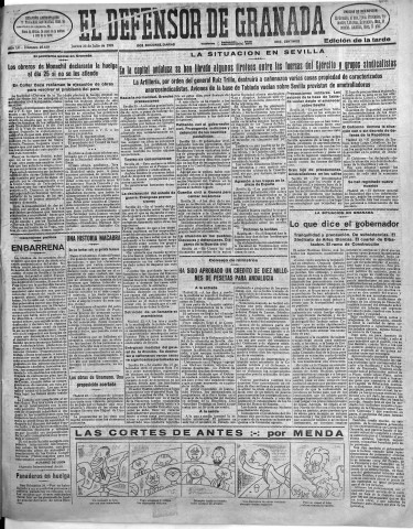 'El Defensor de Granada  : diario político independiente' - Año LII Número 27610 Ed. Tarde - 1931 Julio 23