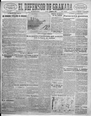 'El Defensor de Granada  : diario político independiente' - Año LII Número 27611 Ed. Mañana - 1931 Julio 24