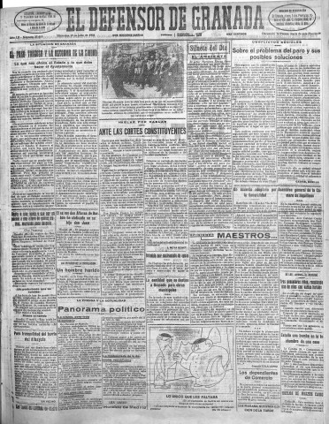 'El Defensor de Granada  : diario político independiente' - Año LII Número 27618 Ed. Mañana - 1931 Julio 29