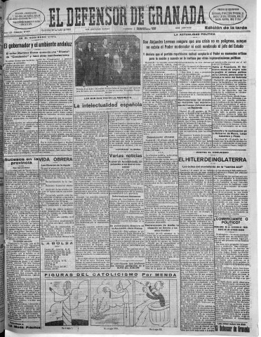 'El Defensor de Granada  : diario político independiente' - Año LII Número 27619 Ed. Tarde - 1931 Julio 29