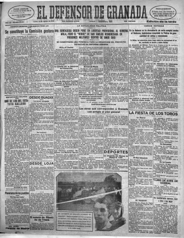 'El Defensor de Granada  : diario político independiente' - Año LII Número 27640 Ed. Tarde - 1931 Agosto 10