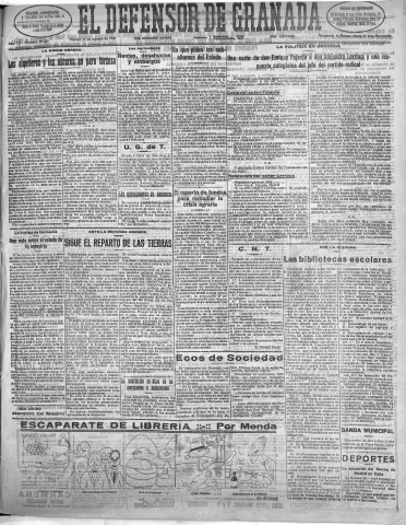 'El Defensor de Granada  : diario político independiente' - Año LII Número 27641 Ed. Mañana - 1931 Agosto 11