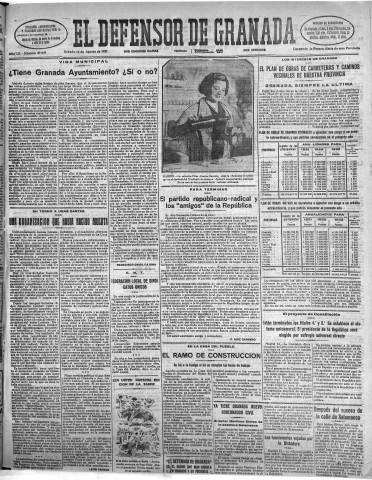 'El Defensor de Granada  : diario político independiente' - Año LII Número 27649 Ed. Mañana - 1931 Agosto 15