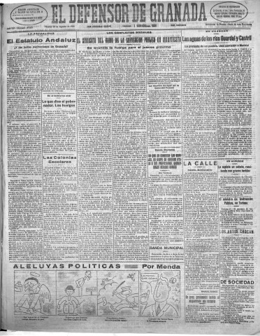 'El Defensor de Granada  : diario político independiente' - Año LII Número 27653 Ed. Mañana - 1931 Agosto 18