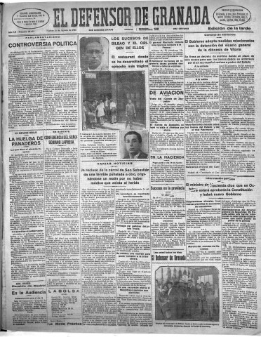 'El Defensor de Granada  : diario político independiente' - Año LII Número 27654 Ed. Tarde - 1931 Agosto 18