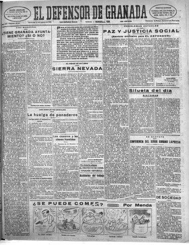 'El Defensor de Granada  : diario político independiente' - Año LII Número 27655 Ed. Mañana - 1931 Agosto 19