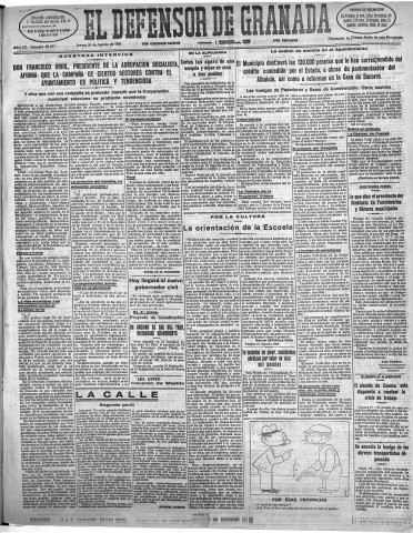 'El Defensor de Granada  : diario político independiente' - Año LII Número 27657 Ed. Mañana - 1931 Agosto 20