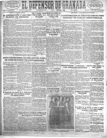 'El Defensor de Granada  : diario político independiente' - Año LII Número 27661 Ed. Mañana - 1931 Agosto 22