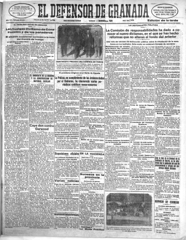 'El Defensor de Granada  : diario político independiente' - Año LII Número 27662 Ed. Tarde - 1931 Agosto 22