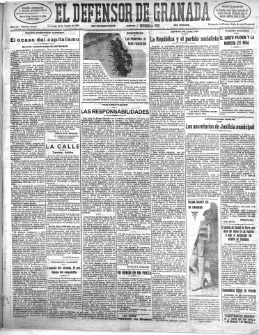 'El Defensor de Granada  : diario político independiente' - Año LII Número 27663 Ed. Mañana - 1931 Agosto 23