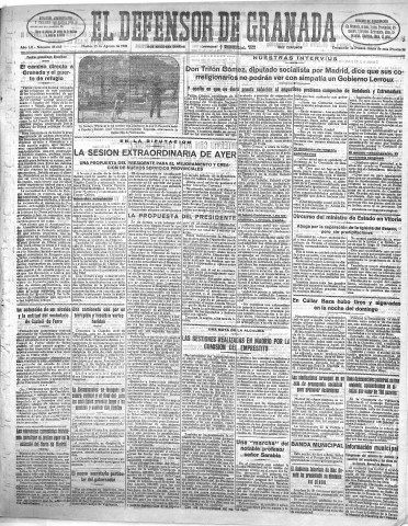 'El Defensor de Granada  : diario político independiente' - Año LII Número 27665 Ed. Mañana - 1931 Agosto 25