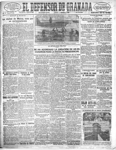 'El Defensor de Granada  : diario político independiente' - Año LII Número 27668 Ed. Tarde - 1931 Agosto 26