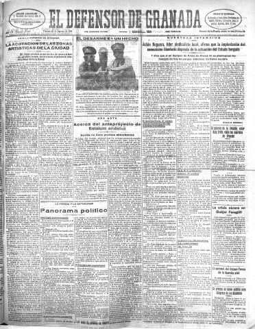 'El Defensor de Granada  : diario político independiente' - Año LII Número 27671 Ed. Mañana - 1931 Agosto 28
