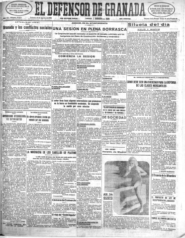 'El Defensor de Granada  : diario político independiente' - Año LII Número 27673 Ed. Mañana - 1931 Agosto 29