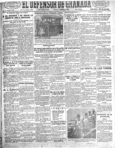 'El Defensor de Granada  : diario político independiente' - Año LII Número 27676 Ed. Tarde - 1931 Agosto 31