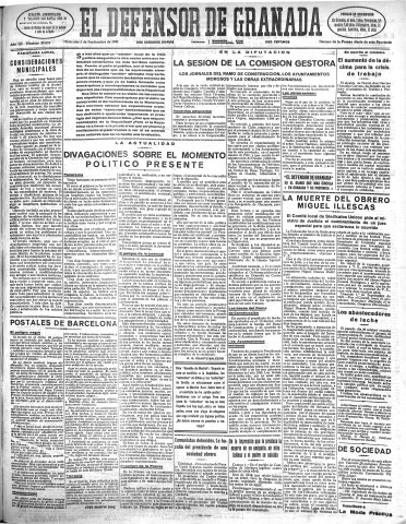 'El Defensor de Granada  : diario político independiente' - Año LII Número 27678 Ed. Mañana - 1931 Septiembre 02
