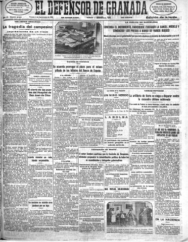'El Defensor de Granada  : diario político independiente' - Año LII Número 27683 Ed. Tarde - 1931 Septiembre 04