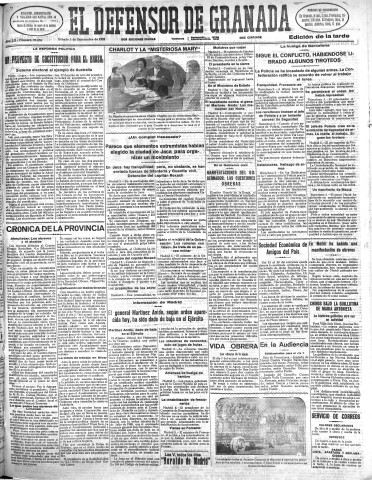 'El Defensor de Granada  : diario político independiente' - Año LII Número 27685 Ed. Tarde - 1931 Septiembre 05