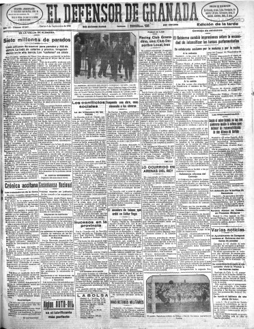 'El Defensor de Granada  : diario político independiente' - Año LII Número 27689 Ed. Tarde - 1931 Septiembre 08