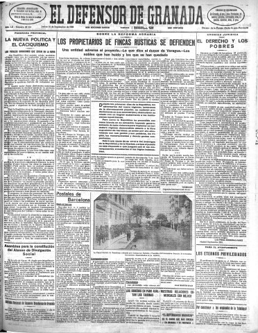 'El Defensor de Granada  : diario político independiente' - Año LII Número 27710 Ed. Mañana - 1931 Septiembre 10
