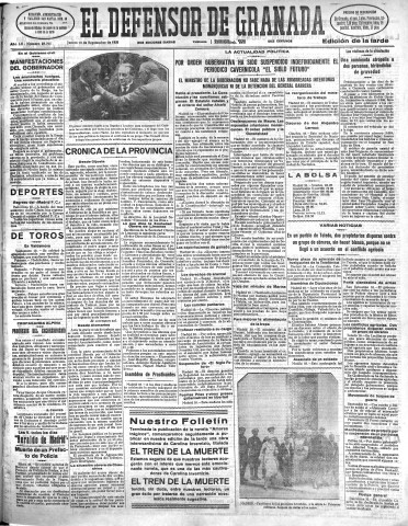 'El Defensor de Granada  : diario político independiente' - Año LII Número 27711 Ed. Tarde - 1931 Septiembre 10