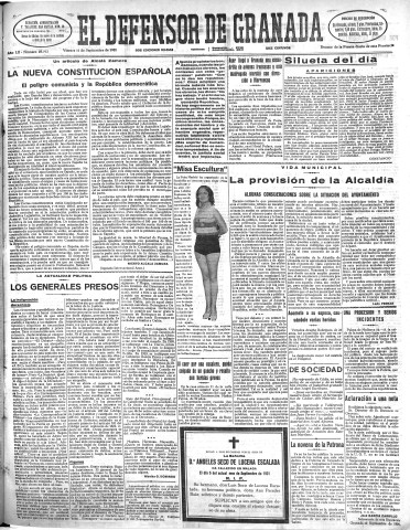 'El Defensor de Granada  : diario político independiente' - Año LII Número 27712 Ed. Mañana - 1931 Septiembre 11