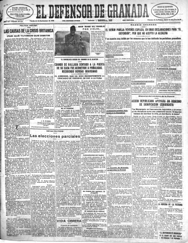 'El Defensor de Granada  : diario político independiente' - Año LII Número 27718 Ed. Mañana - 1931 Septiembre 15