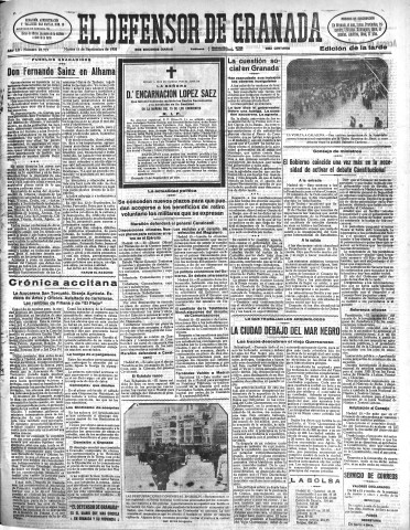 'El Defensor de Granada  : diario político independiente' - Año LII Número 27719 Ed. Tarde - 1931 Septiembre 15