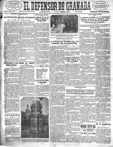 'El Defensor de Granada  : diario político independiente' - Año LII Número 27721 Ed. Tarde - 1931 Septiembre 16