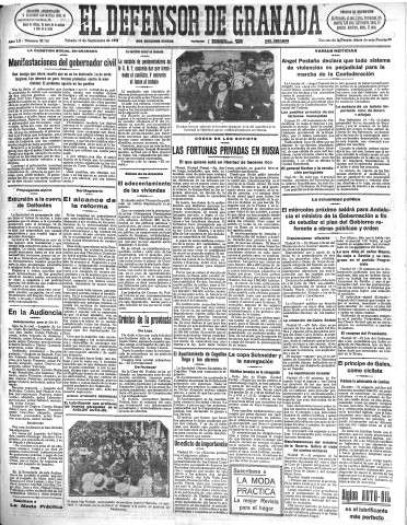 'El Defensor de Granada  : diario político independiente' - Año LII Número 27726 Ed. Tarde - 1931 Septiembre 19
