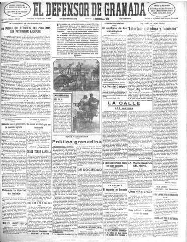 'El Defensor de Granada  : diario político independiente' - Año LII Número 27729 Ed. Mañana - 1931 Septiembre 22