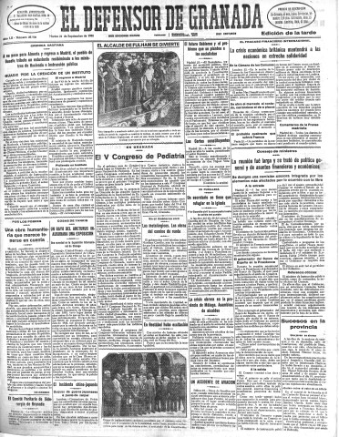 'El Defensor de Granada  : diario político independiente' - Año LII Número 27730 Ed. Tarde - 1931 Septiembre 22