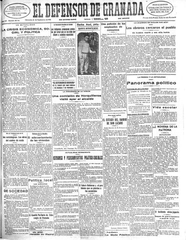 'El Defensor de Granada  : diario político independiente' - Año LII Número 27731 Ed. Mañana - 1931 Septiembre 23