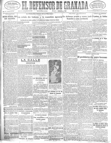 'El Defensor de Granada  : diario político independiente' - Año LII Número 27733 Ed. Mañana - 1931 Septiembre 24