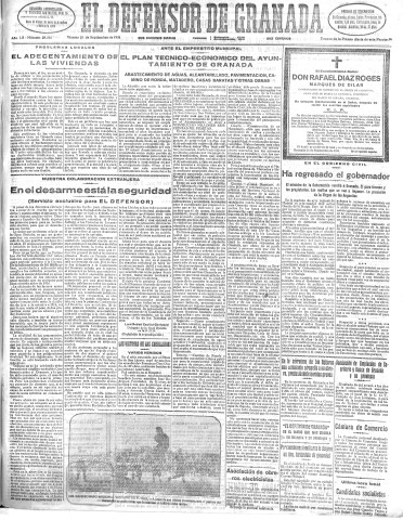 'El Defensor de Granada  : diario político independiente' - Año LII Número 27735 Ed. Mañana - 1931 Septiembre 25