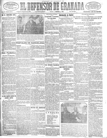 'El Defensor de Granada  : diario político independiente' - Año LII Número 27736 Ed. Tarde - 1931 Septiembre 25
