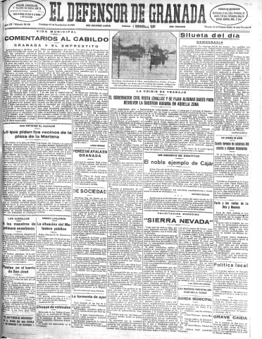 'El Defensor de Granada  : diario político independiente' - Año LII Número 27739 Ed. Mañana - 1931 Septiembre 27