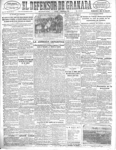 'El Defensor de Granada  : diario político independiente' - Año LII Número 27740 Ed. Tarde - 1931 Septiembre 28