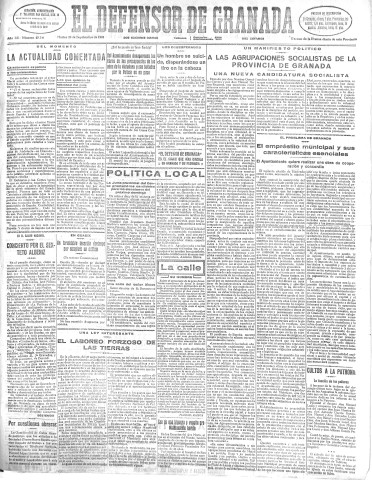 'El Defensor de Granada  : diario político independiente' - Año LII Número 27741 Ed. Mañana - 1931 Septiembre 29