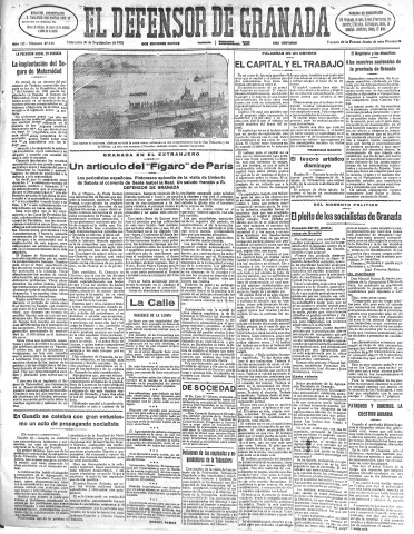 'El Defensor de Granada  : diario político independiente' - Año LII Número 27743 Ed. Mañana - 1931 Septiembre 30