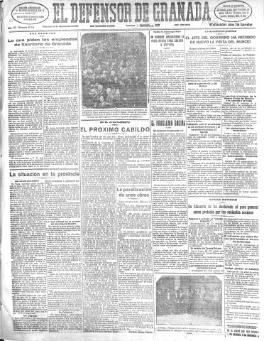 'El Defensor de Granada  : diario político independiente' - Año LII Número 27744 Ed. Tarde - 1931 Septiembre 30